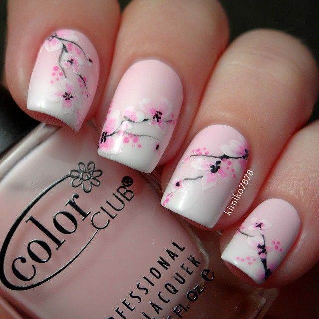 Spring cherry blossom nail art