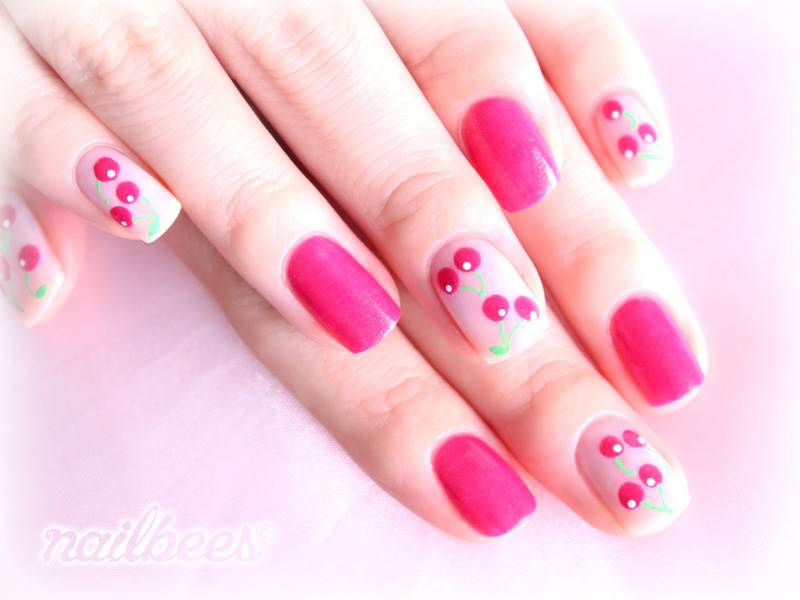 Pink-Cherry-Simple-Nail-Design