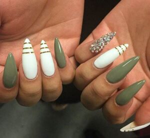 khaki and white nails