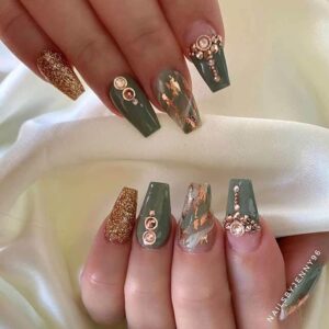 khaki nails with glitter