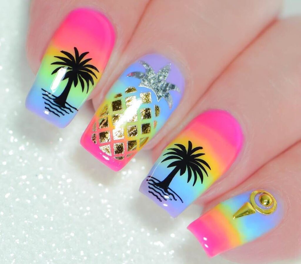 spring palm coconut nail art designs