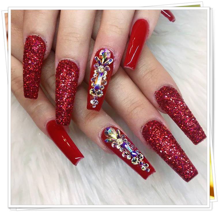 red glitter nails for you try now