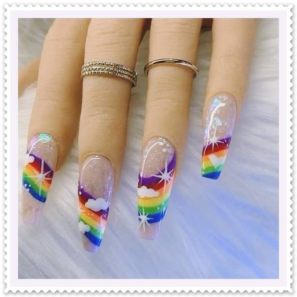 beautiful rainbow season nail art design long nails ideas for rain season