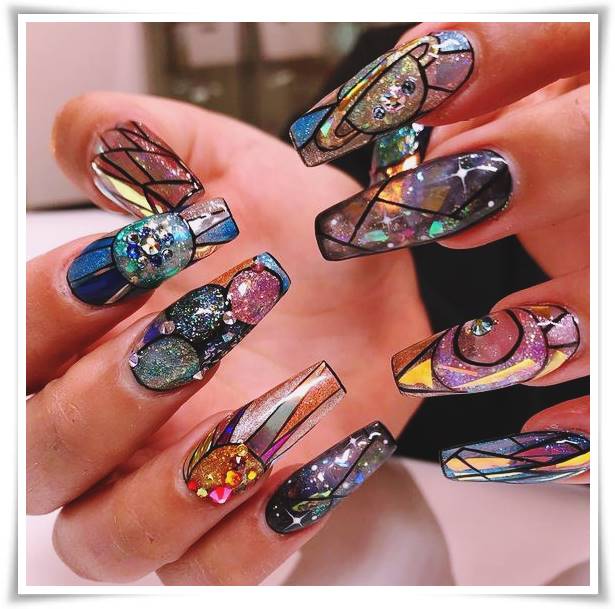 glass nails design galaxy naildesigns