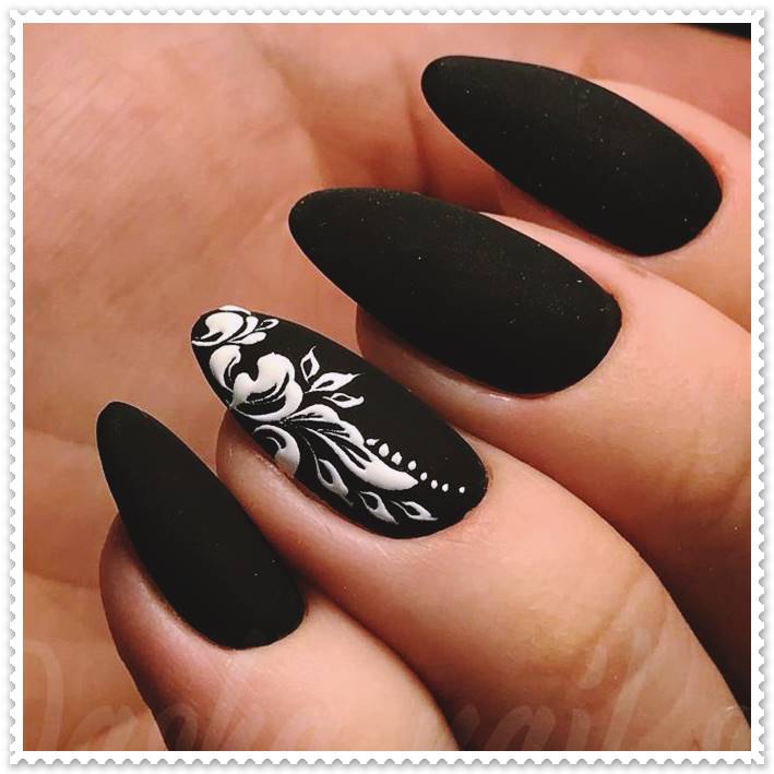 almond shape nails black nail art fancynailart