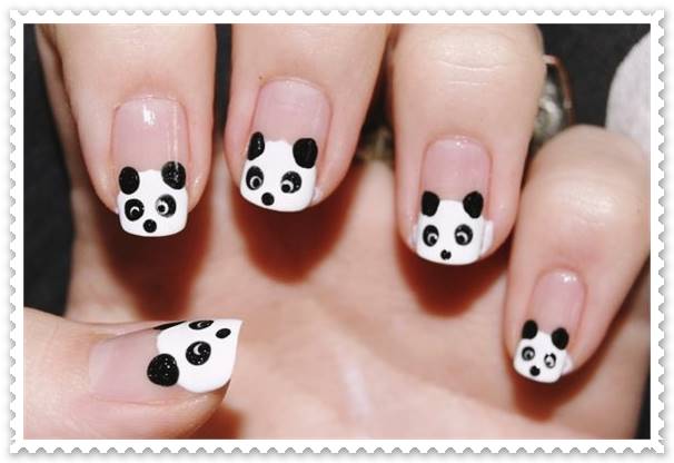 black and white panda nails