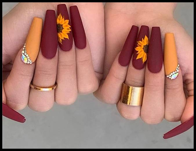 sun flower nail art design ideas picture