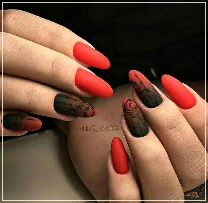 red and black flower matte finish nail art design pictures