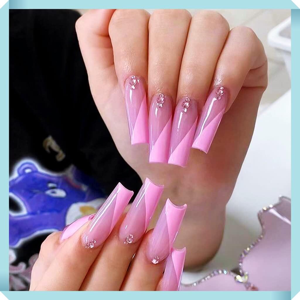 Acrylic  pink long coffin nails fashionable 