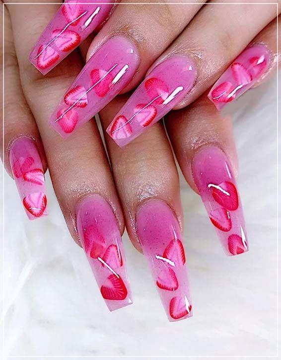 coffin Strawberry Nails Ideas Pictures