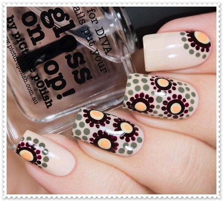 flower nail art polka dot designs