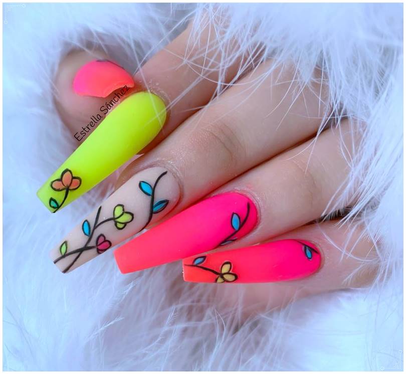 pink yellow flower summer coffin nail pictures