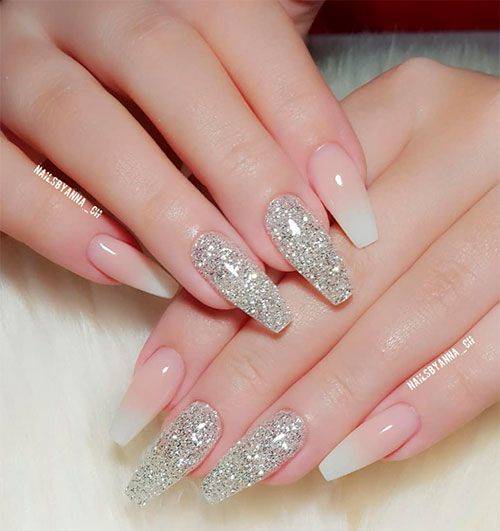 white glitter nail art design image