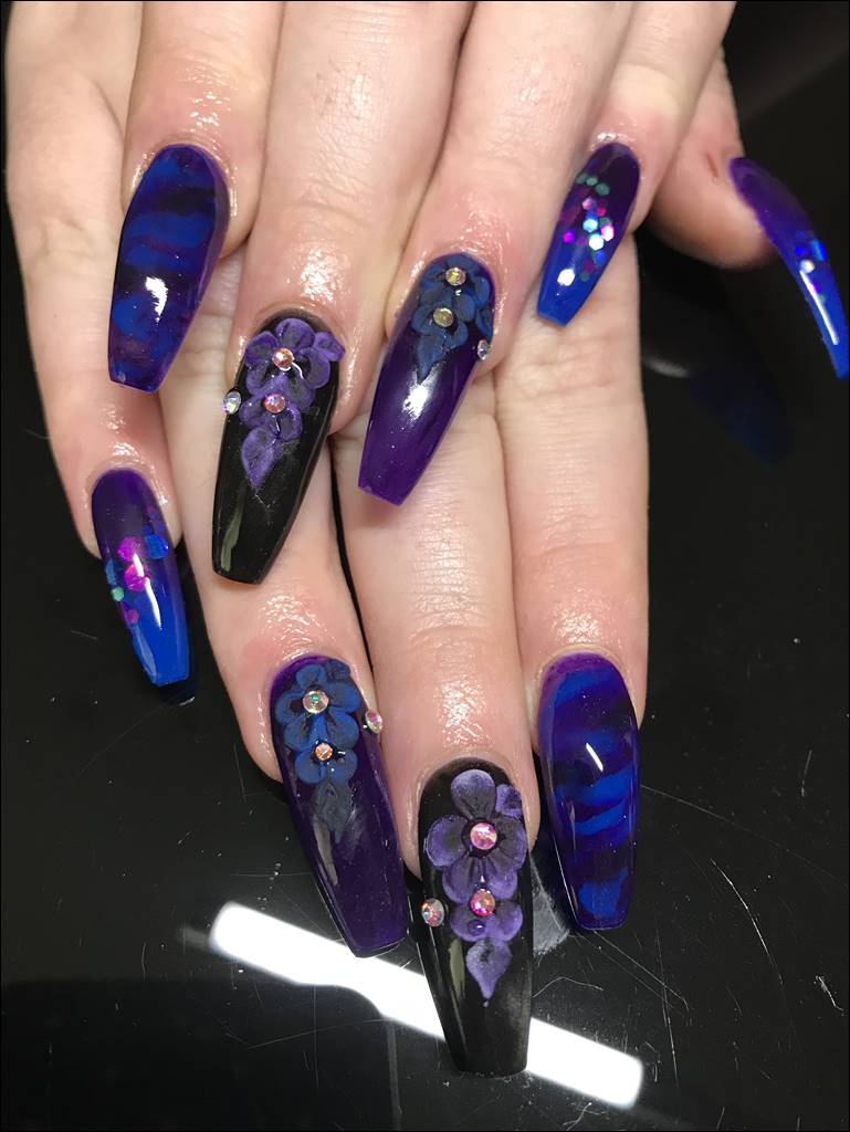 black and blue nail art