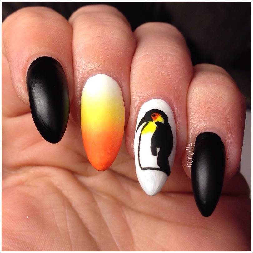 Penguin Nail Art step by step