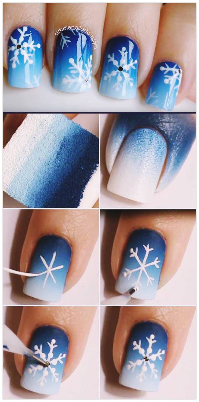snowflake nail art design step by step in english fancynailart.com