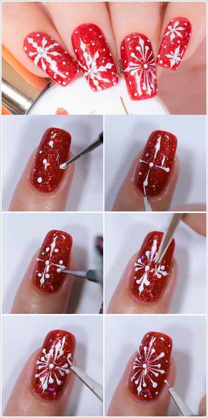 snowflake-nails-designs-tutorial-red-glitter-white-fancynailart.com