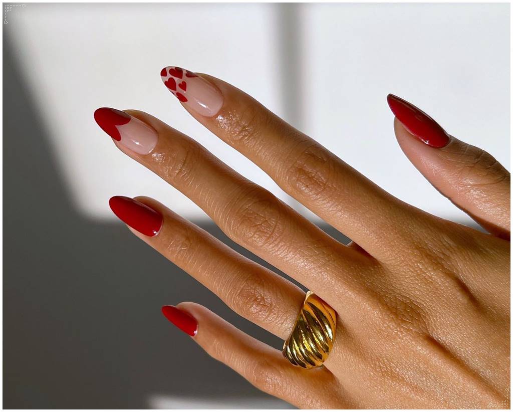 red romantic nail art design
