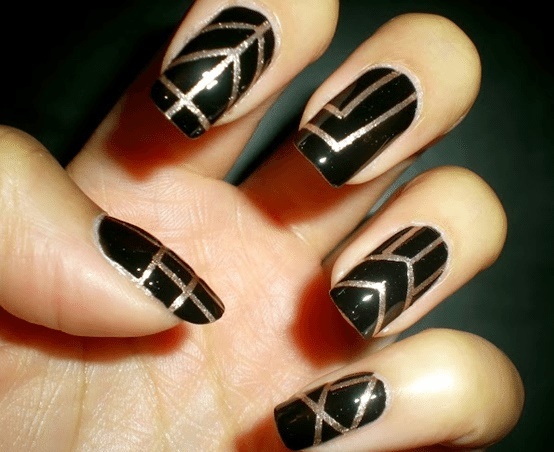 gold black nail art