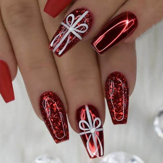 Coffin Christmas Nails Art Designs Idea - Christmas Nails 2023