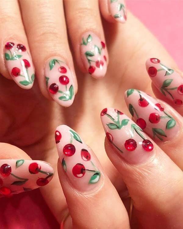 cherry nail art design for april