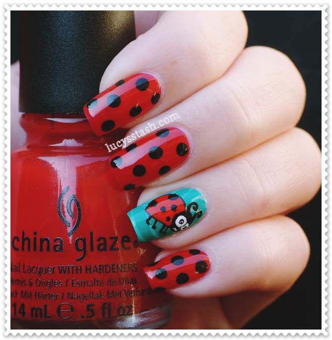 lady bug nail idea, lady bug nail art design.summer nail art. fancynailart.com