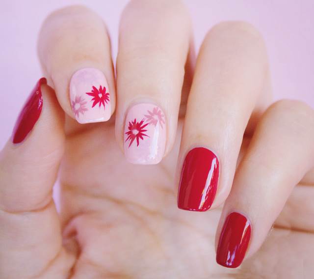 red and pink nail art design for may month fancy nail art