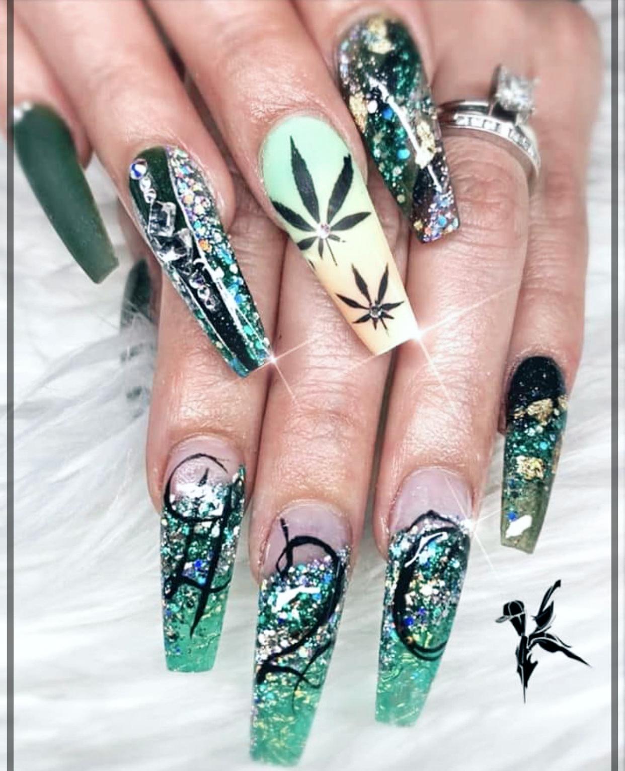 420 Nail Art Design & Ideas Pictures Weed Inspire Nails Fancy Nail Art