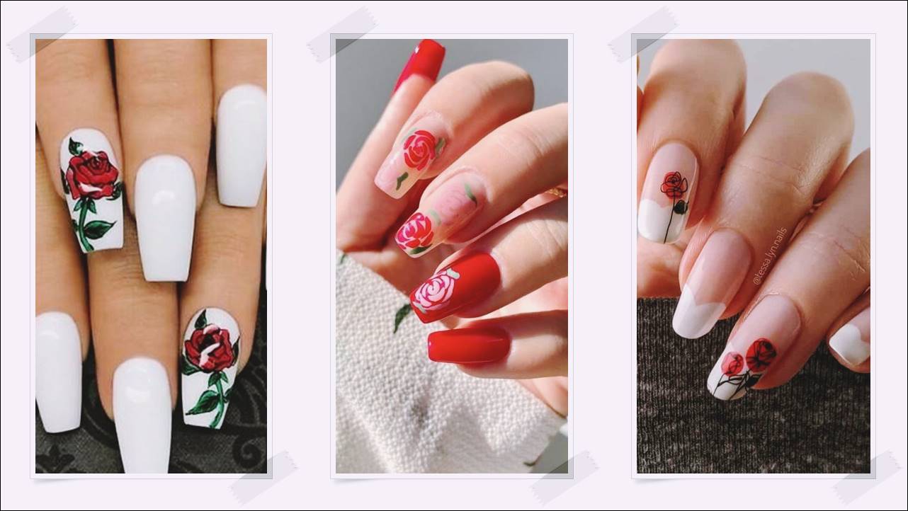 Rose Day Inspired Nails Design – Valentine Day Nails Pictures