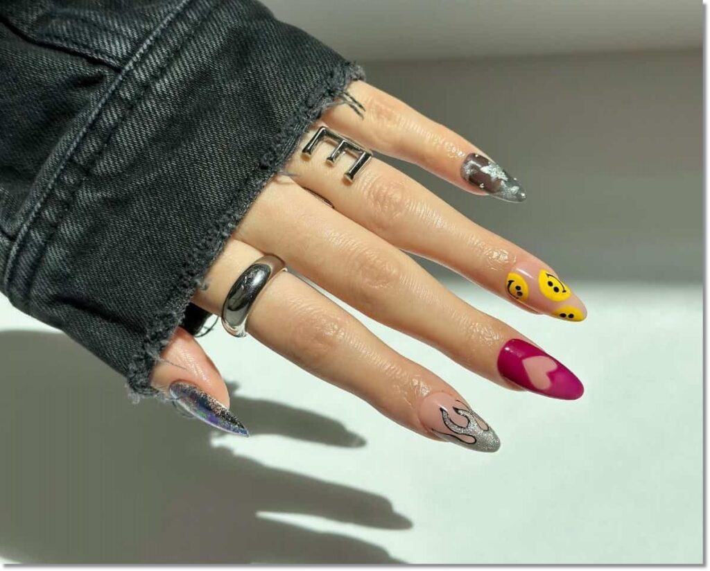 cute 90s inspired nail art design